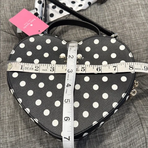 Kate Spade Love Shack Heart Black White Polka Dot Crossbody NWT - Picture 17 of 17